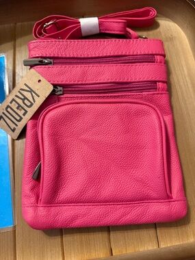 Pink KREDIZ genuine leather Crossbody Organizer Bag